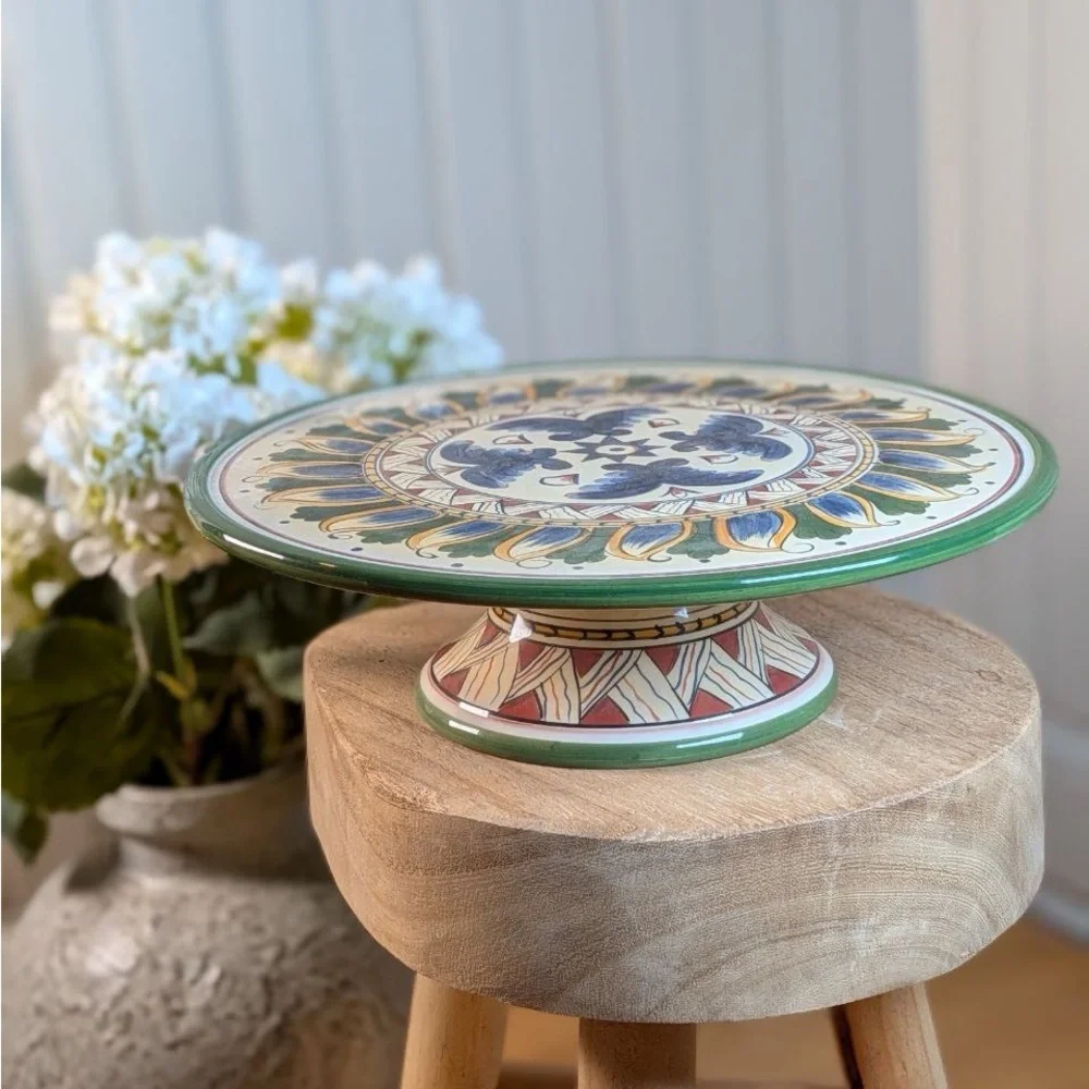 Tabletops Unlimited Deruta Italian Style Hand Painted Pedestal Cake Stand - Picture 5 of 8